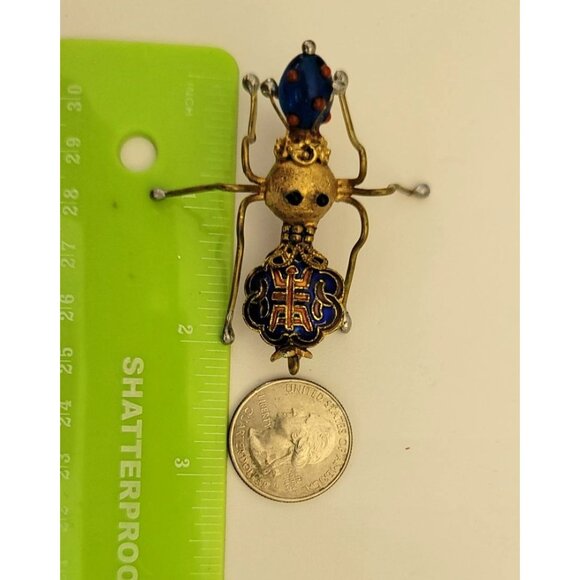 Cloisonne Enamel, Glass Bead Asian Style Bug Brooch, M859 - Picture 6 of 7